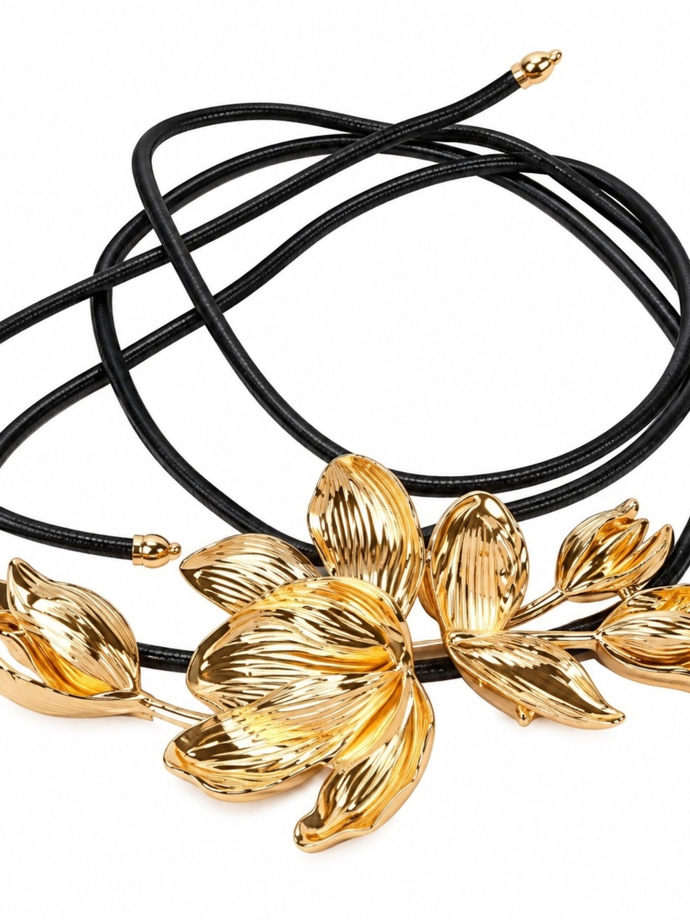 Gold Floral Leather Cord Belt - Women Accessories